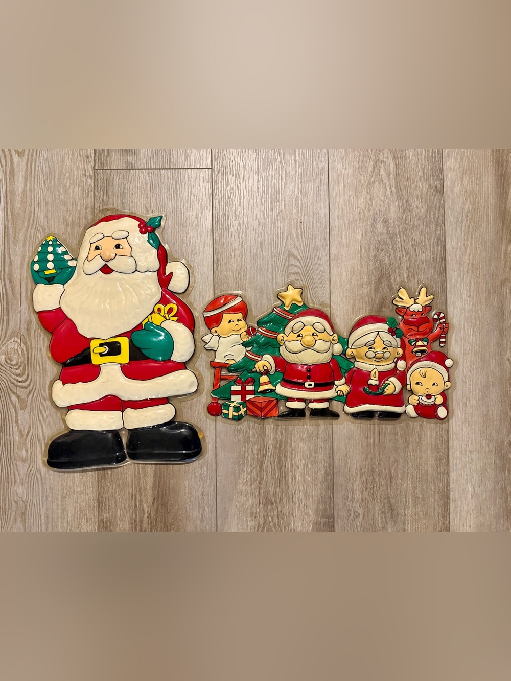 Vintage 1993 Molded Plastic Christmas Wall Decorations-Lot of 2